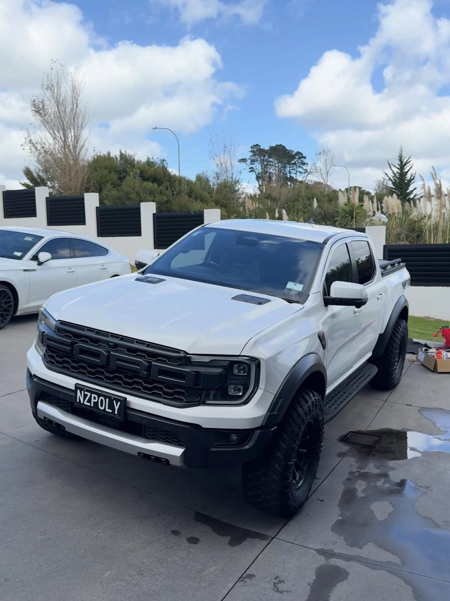 White Ford Ranger Raptor, front three-quarter