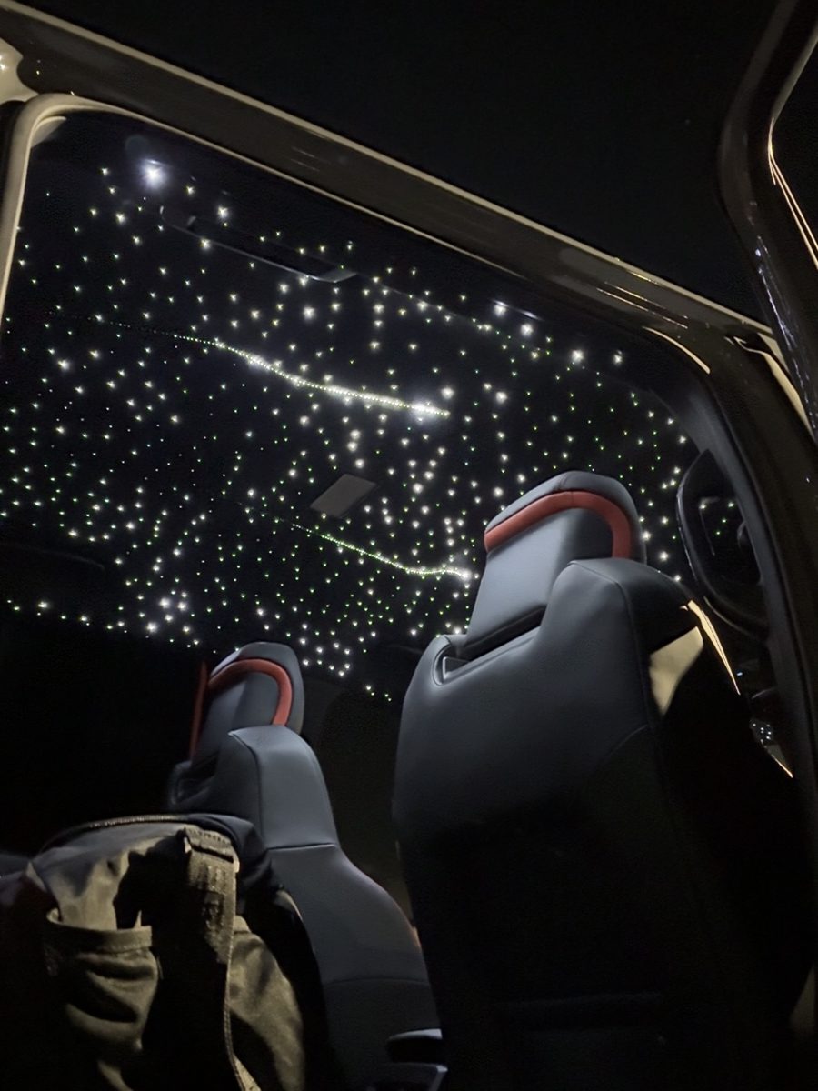 Starlight headliner with shooting stars, night shot