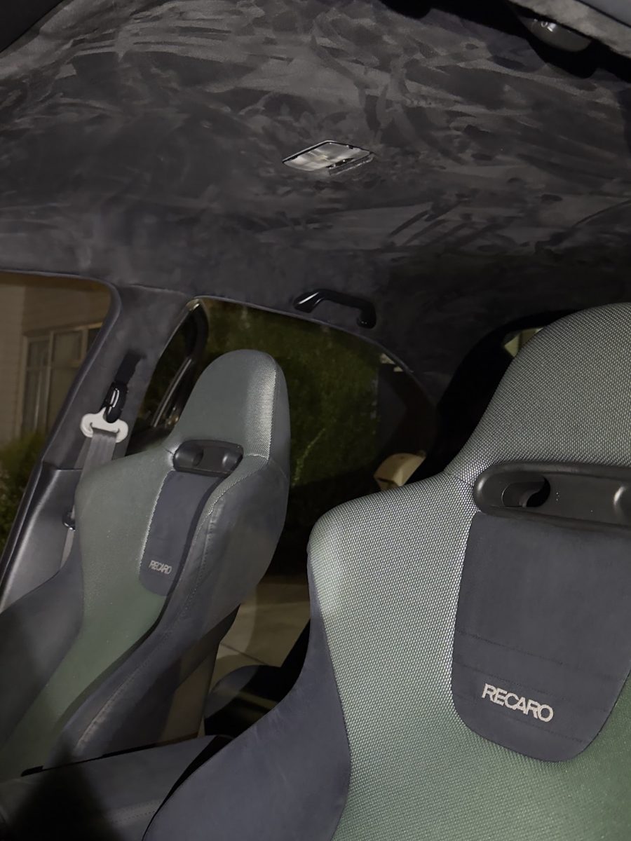 Subaru STI interior with black suede headliner retrim